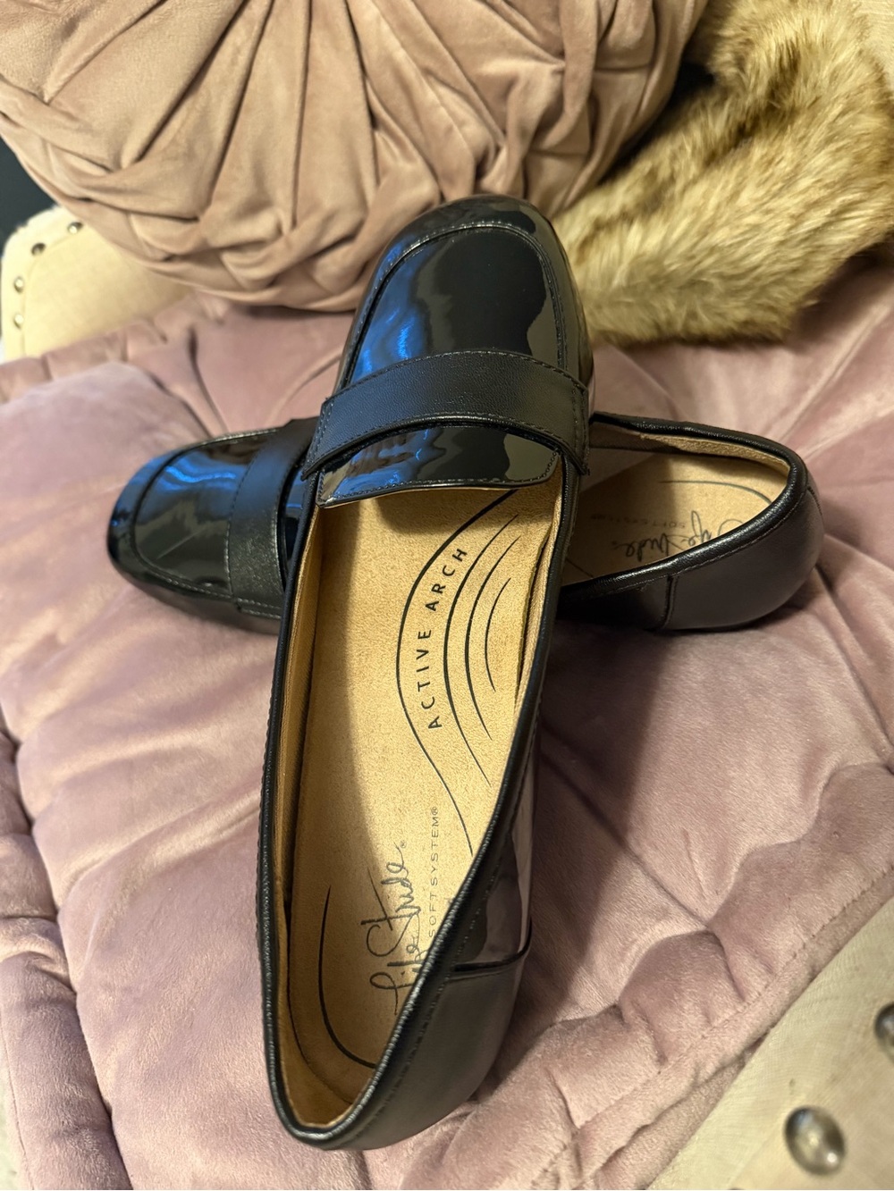 Life Stride Black Patent Slip-On Loafer with Penny Strap